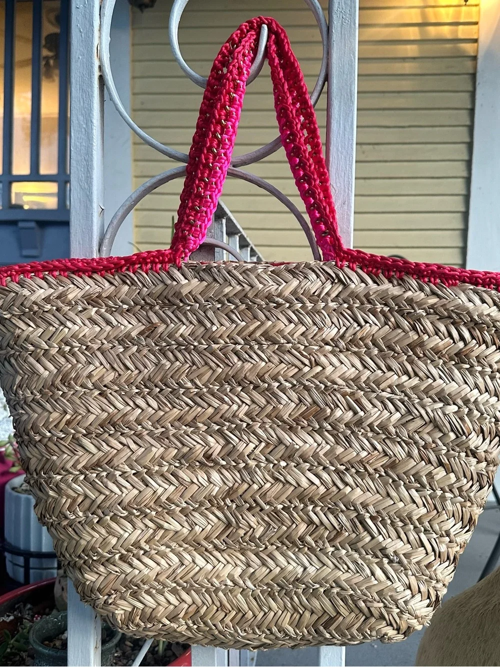 Juicy Couture “Picnic in the Park” Straw Tote Bag w Ribbon in Chain Detail